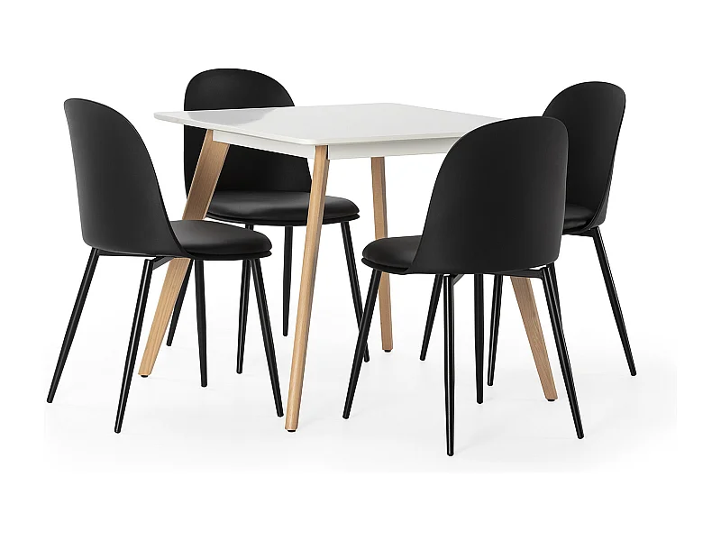Juego de mesa 80x80 cm y 4 sillas de comedor Kana color Negro