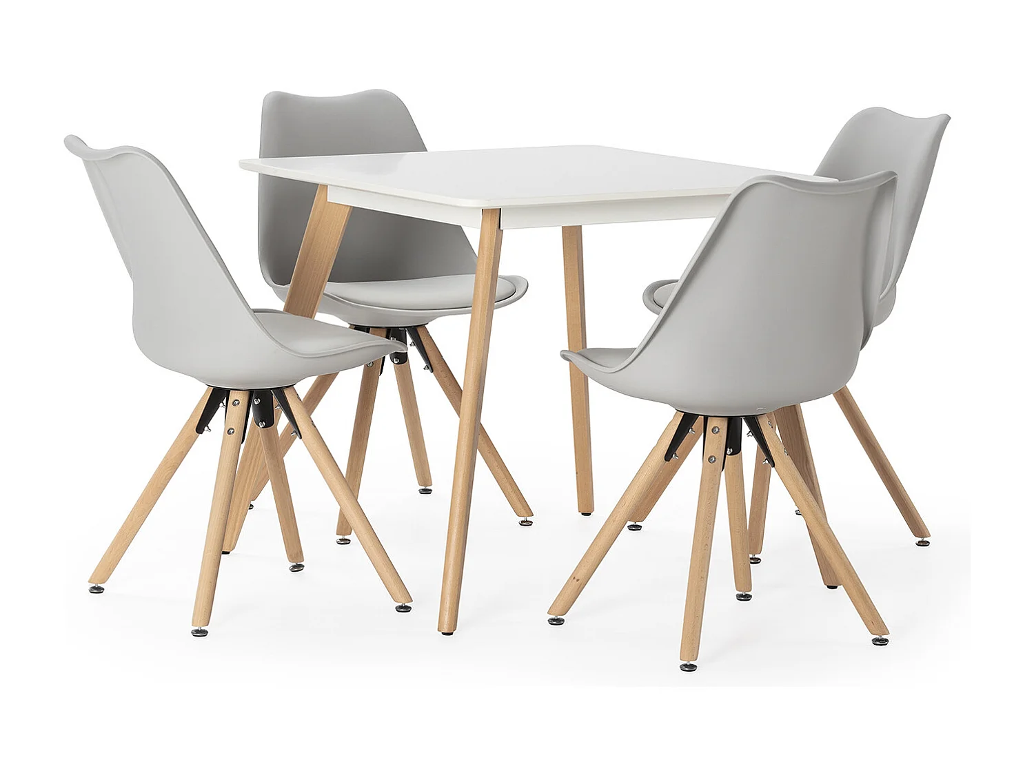 Ensemble table 80x80 cm et 4 chaises de salle à manger Jeff grises