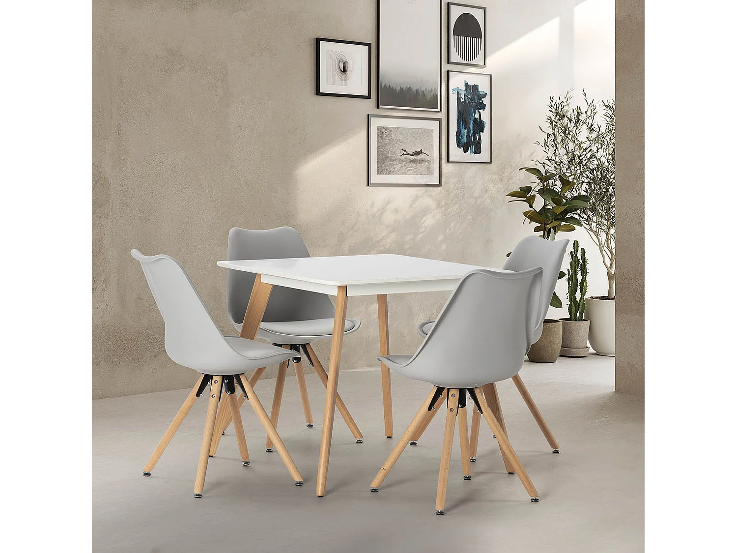 Ensemble table 80x80 cm et 4 chaises de salle à manger Jeff grises