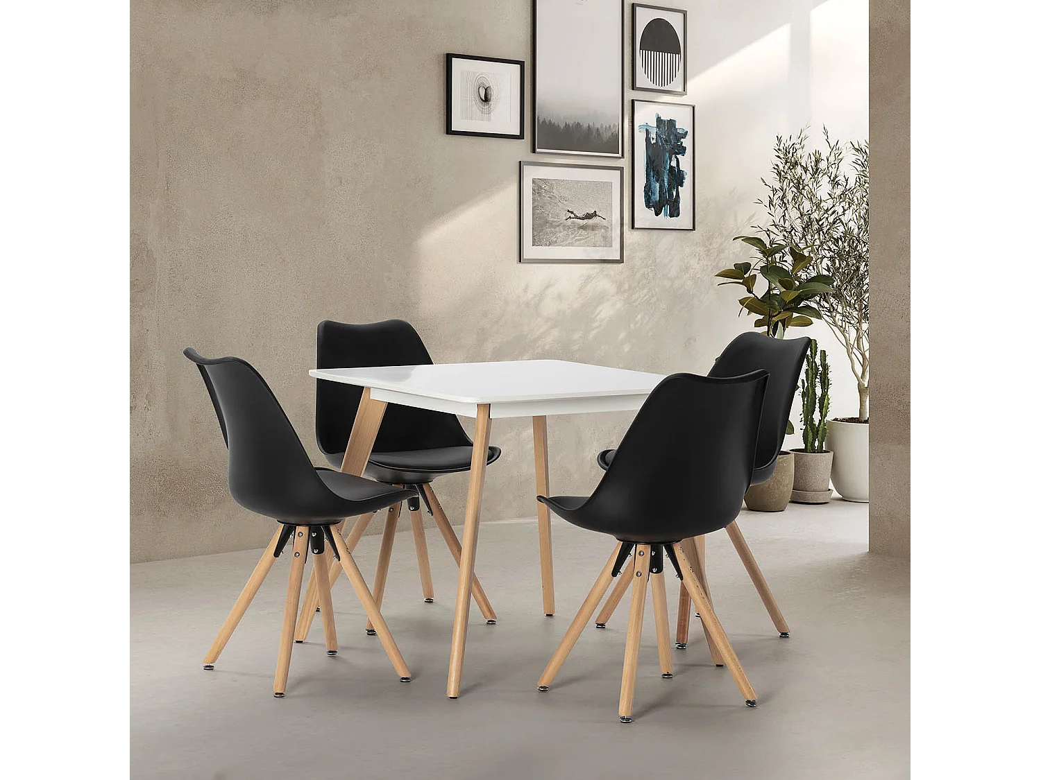 Ensemble table 80x80 cm et 4 chaises de salle à manger Jeff noires