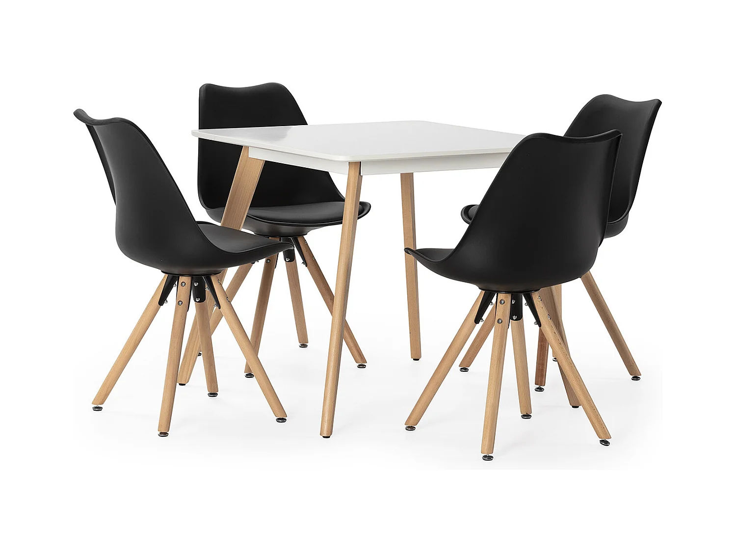 Ensemble table 80x80 cm et 4 chaises de salle à manger Jeff noires