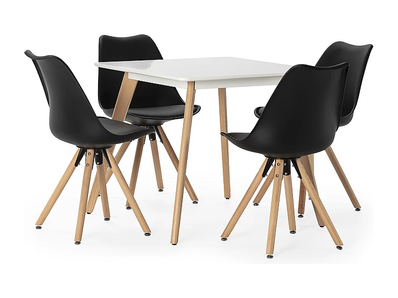 Juego de mesa 80x80 cm y 4 sillas de comedor Jeff color Negro