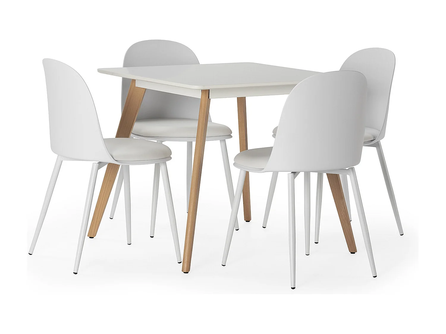 Ensemble table 80x80 cm et 4 chaises de salle à manger Kana Blanc