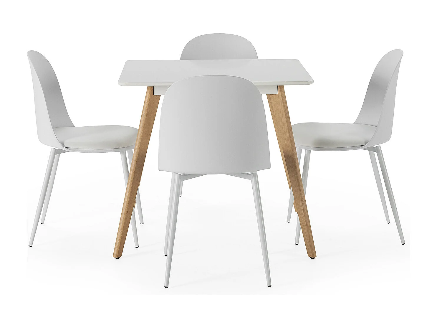 Ensemble table 80x80 cm et 4 chaises de salle à manger Kana Blanc