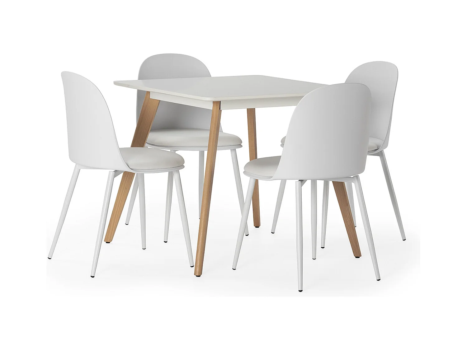 Ensemble table 80x80 cm et 4 chaises de salle à manger Kana Blanc