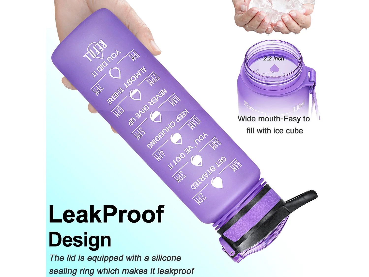 Gourde de Sport Bouteille d'eau 1000ml - ABS 100% sans BPA - violet