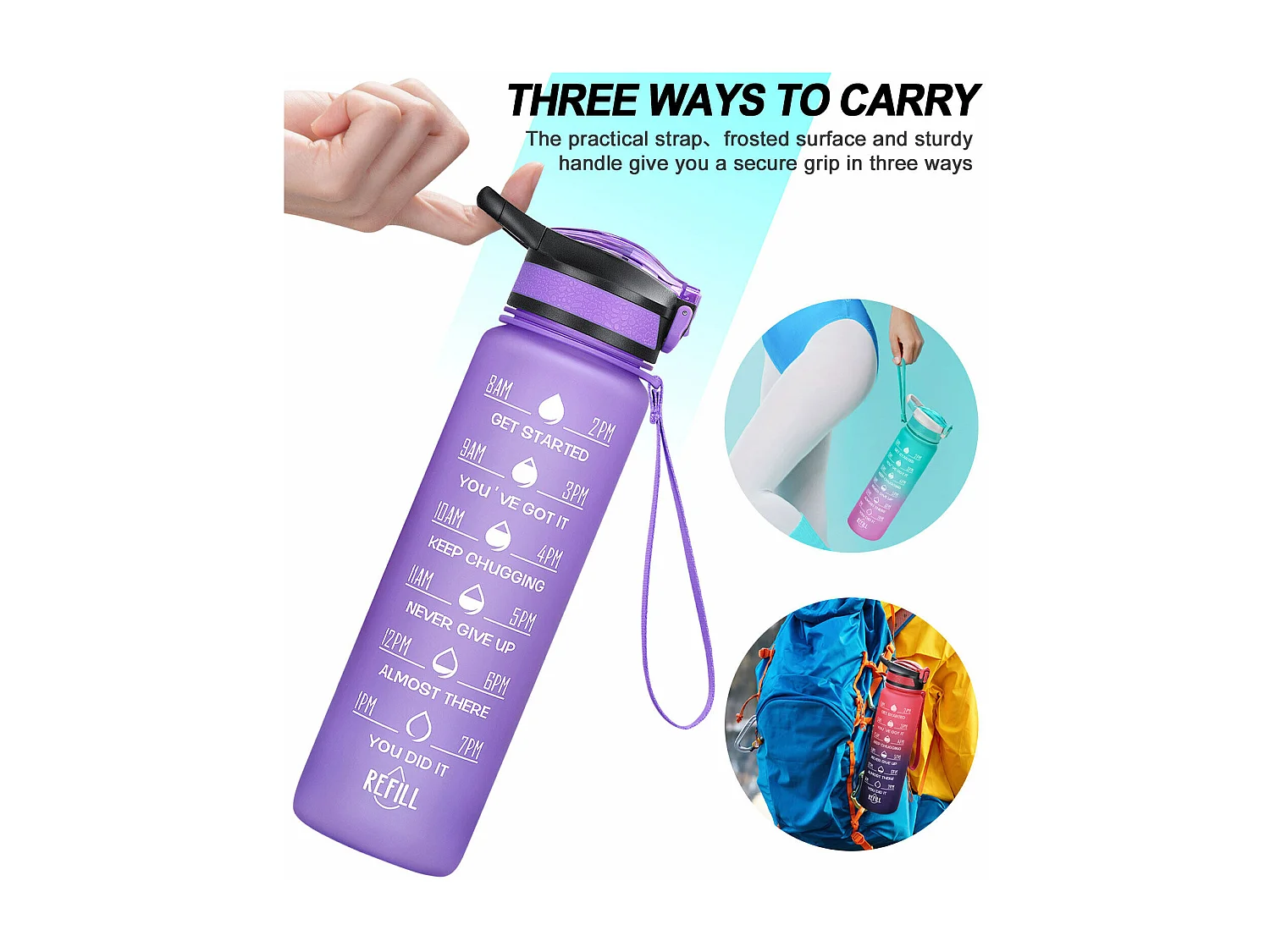 Gourde de Sport Bouteille d'eau 1000ml - ABS 100% sans BPA - violet