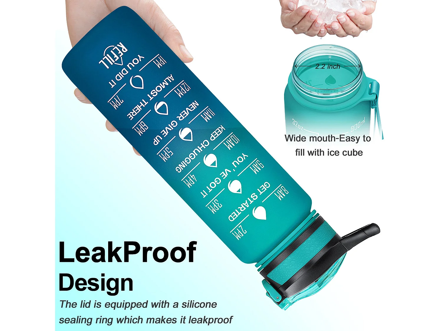 Gourde de Sport Bouteille d'eau 1000ml - ABS 100% sans BPA - vert foncé