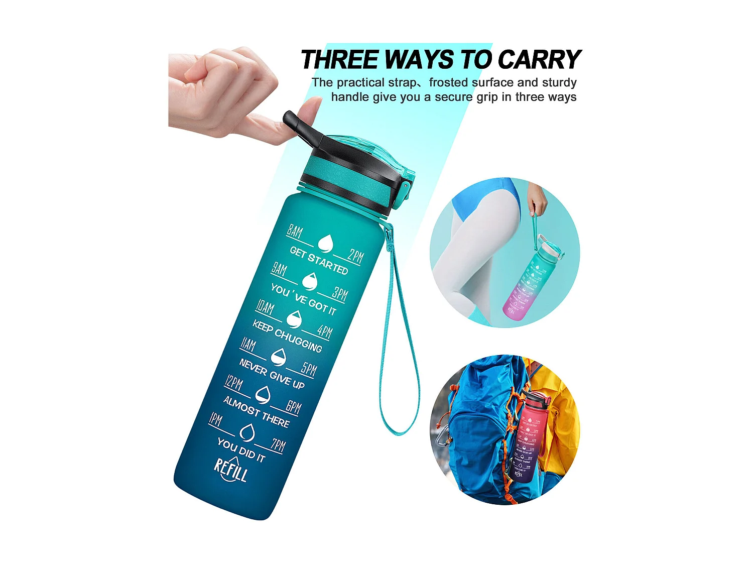 Gourde de Sport Bouteille d'eau 1000ml - ABS 100% sans BPA - vert foncé