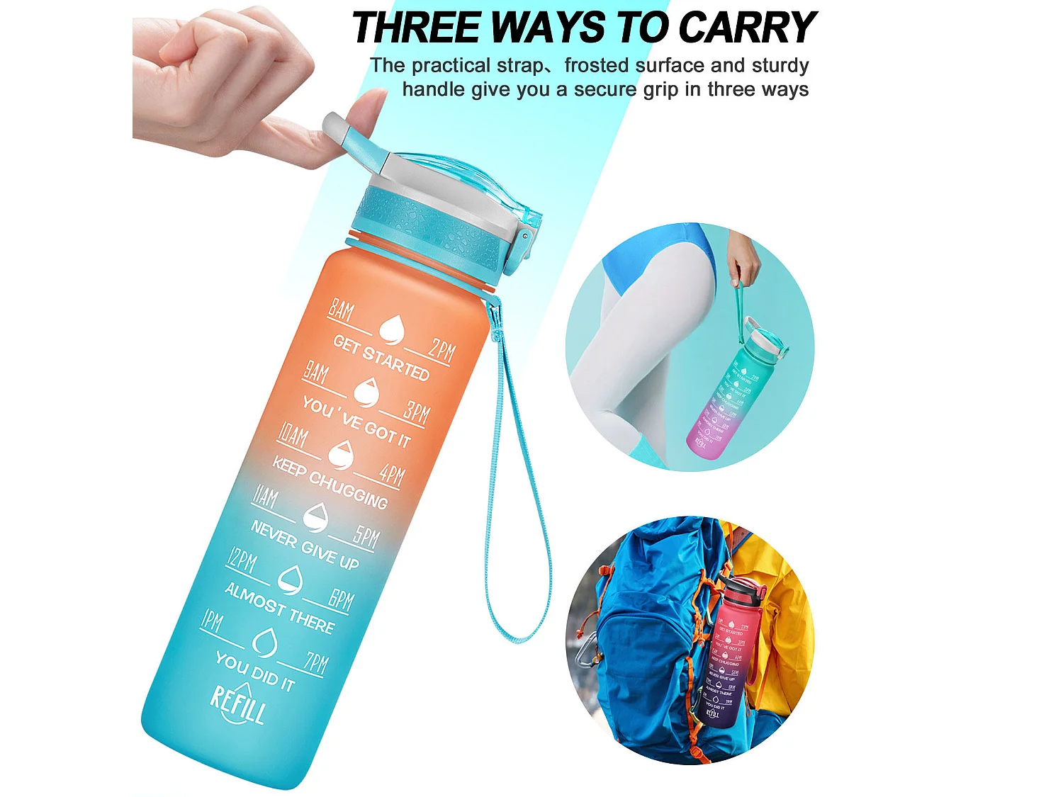 Gourde de Sport Bouteille d'eau 1000ml - ABS 100% sans BPA - orange et vert