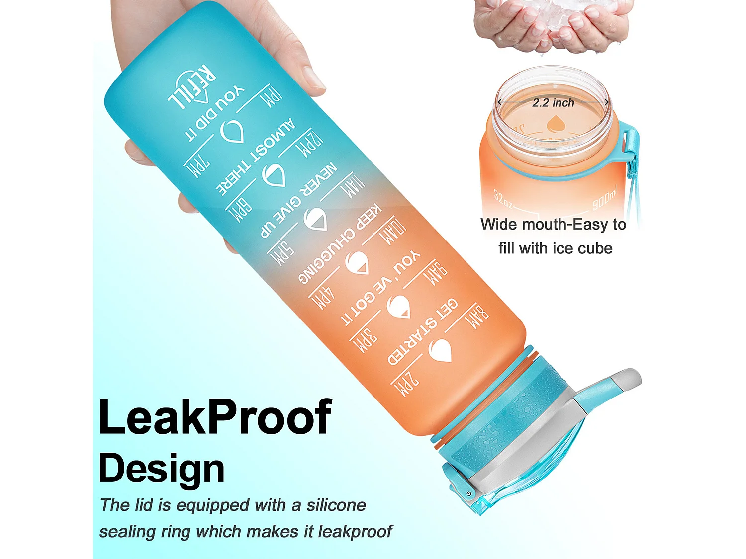 Gourde de Sport Bouteille d'eau 1000ml - ABS 100% sans BPA - orange et vert