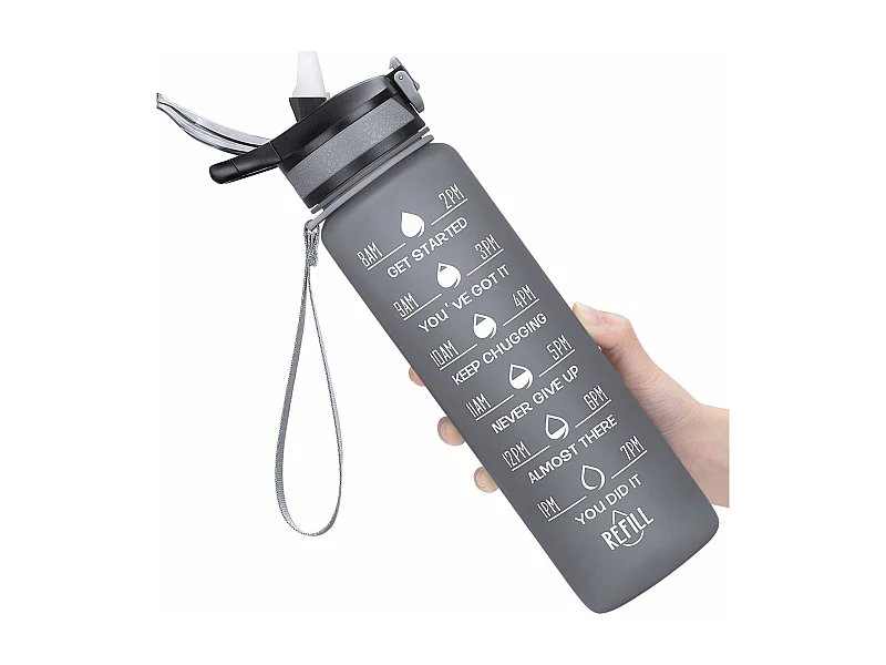 Gourde de Sport Bouteille d'eau 1000ml - ABS 100% sans BPA - gris