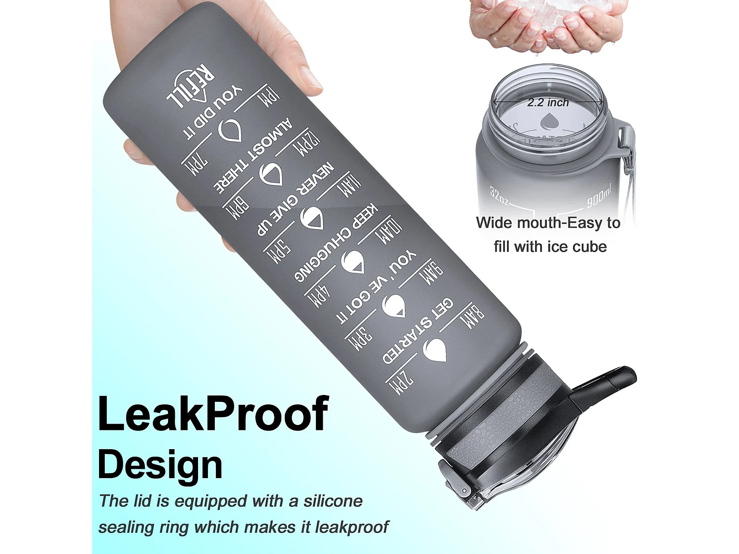 Gourde de Sport Bouteille d'eau 1000ml - ABS 100% sans BPA - gris