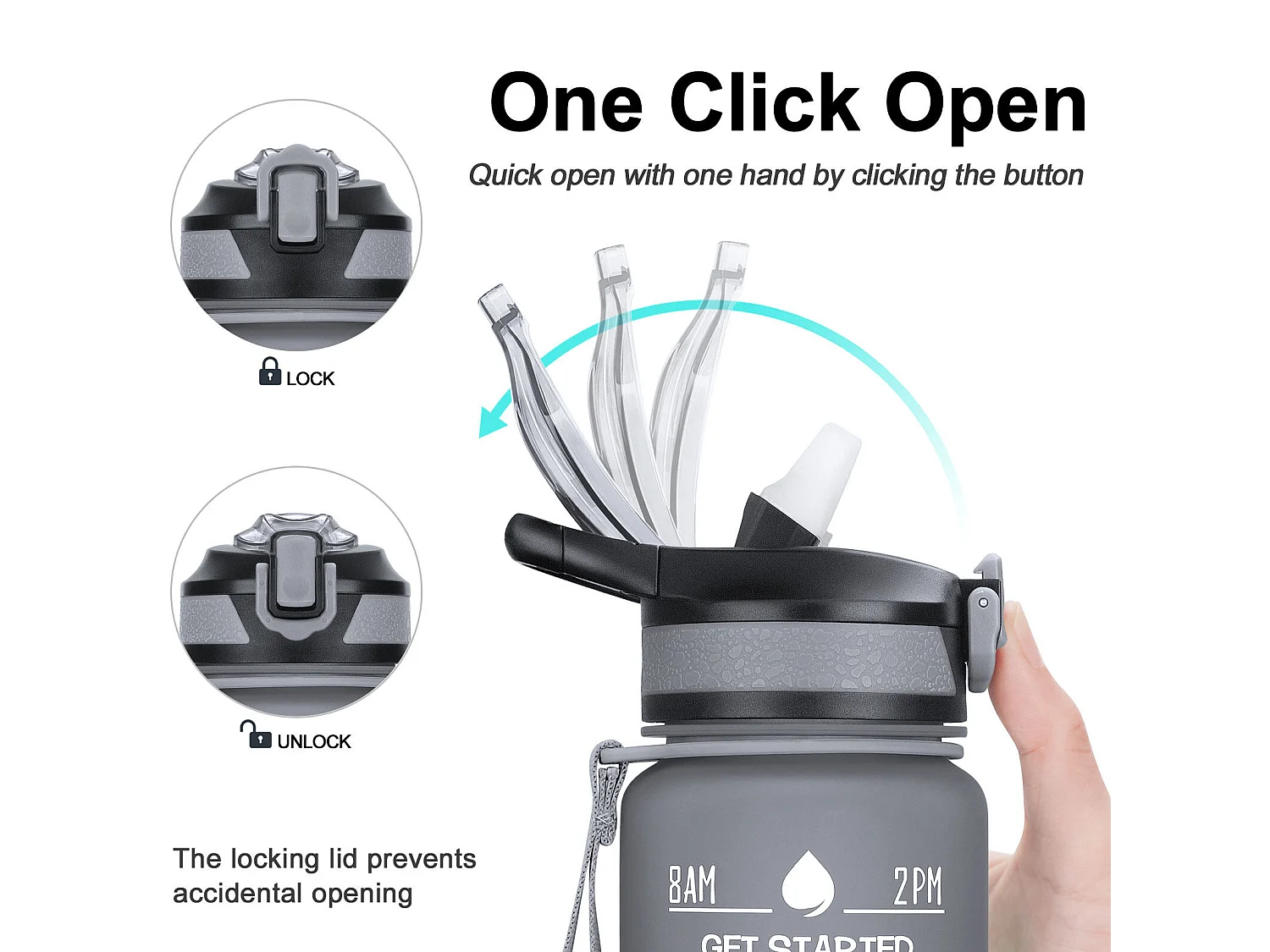 Gourde de Sport Bouteille d'eau 1000ml - ABS 100% sans BPA - gris