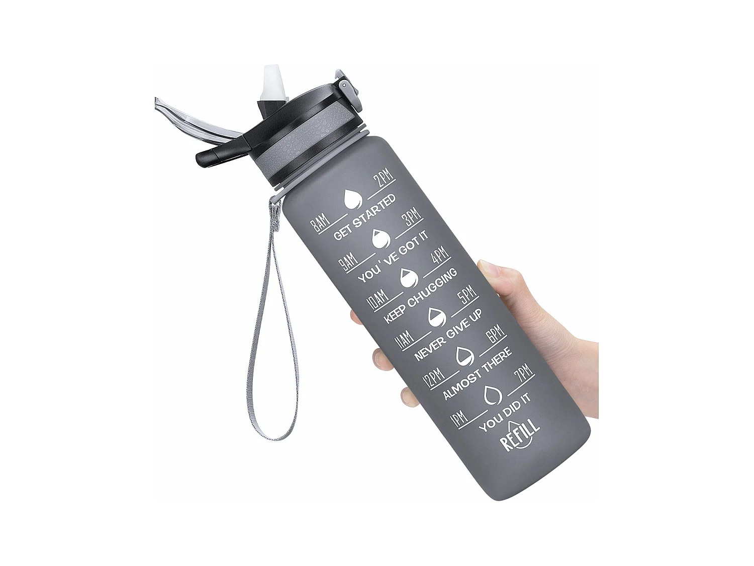 Gourde de Sport Bouteille d'eau 1000ml - ABS 100% sans BPA - gris