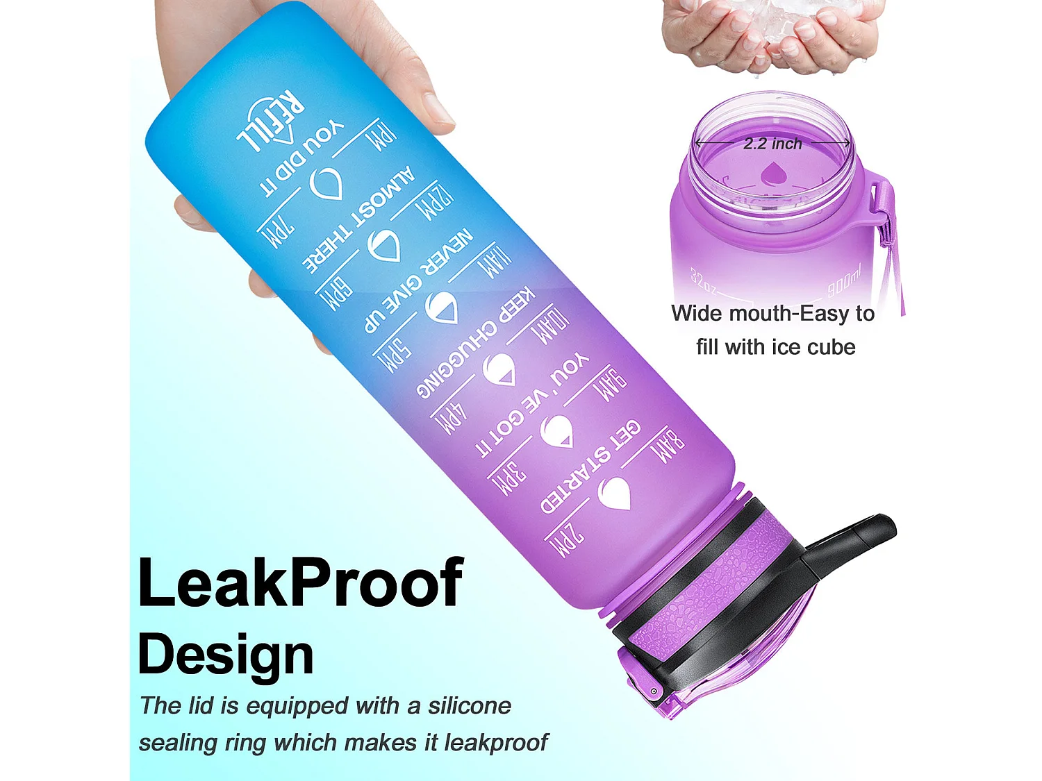 Gourde de Sport Bouteille d'eau 1000ml - ABS 100% sans BPA - violet et bleu