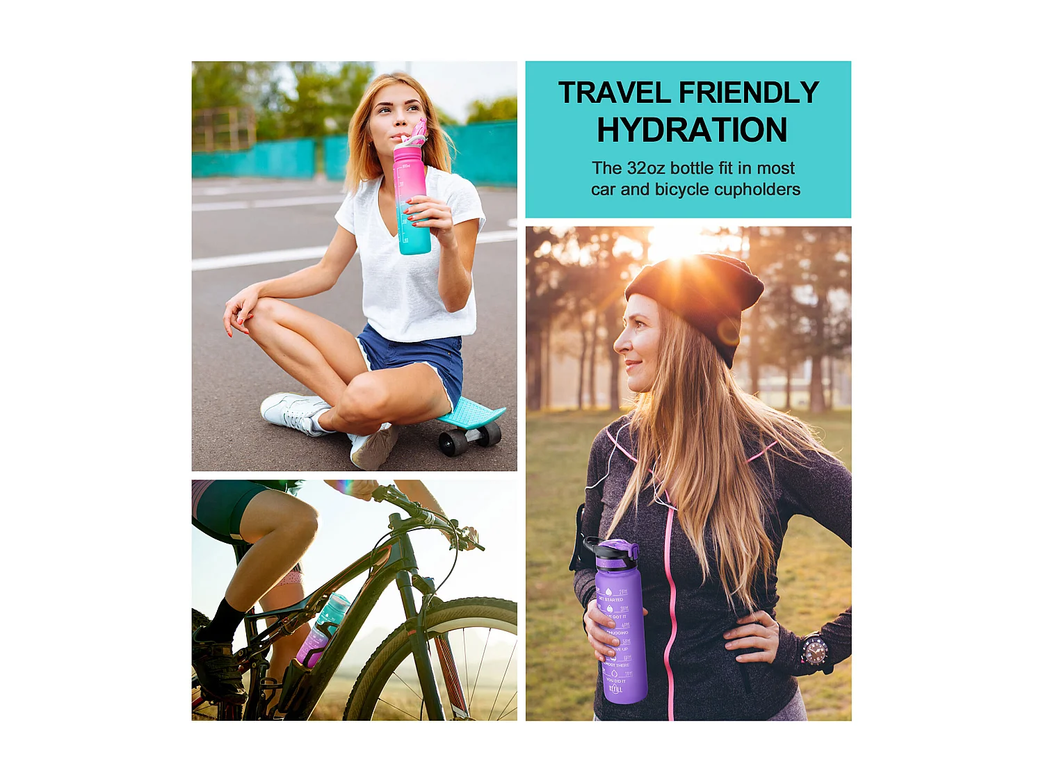 Gourde de Sport Bouteille d'eau 1000ml - ABS 100% sans BPA - violet et bleu