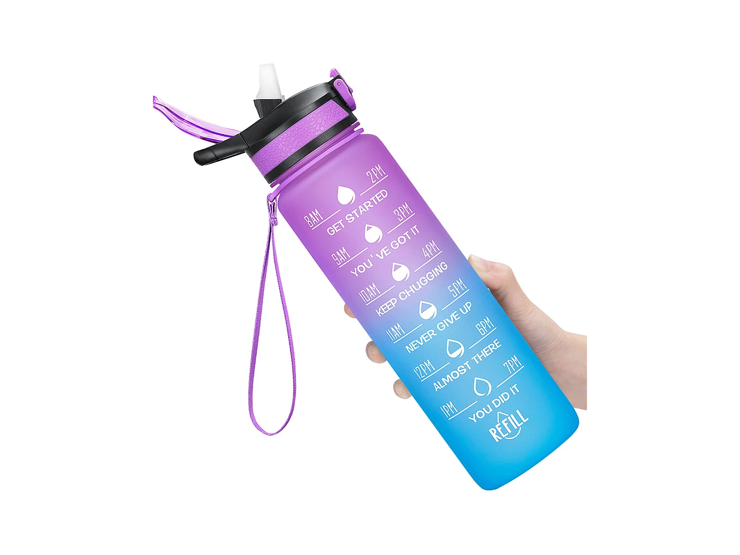 Gourde de Sport Bouteille d'eau 1000ml - ABS 100% sans BPA - violet et bleu