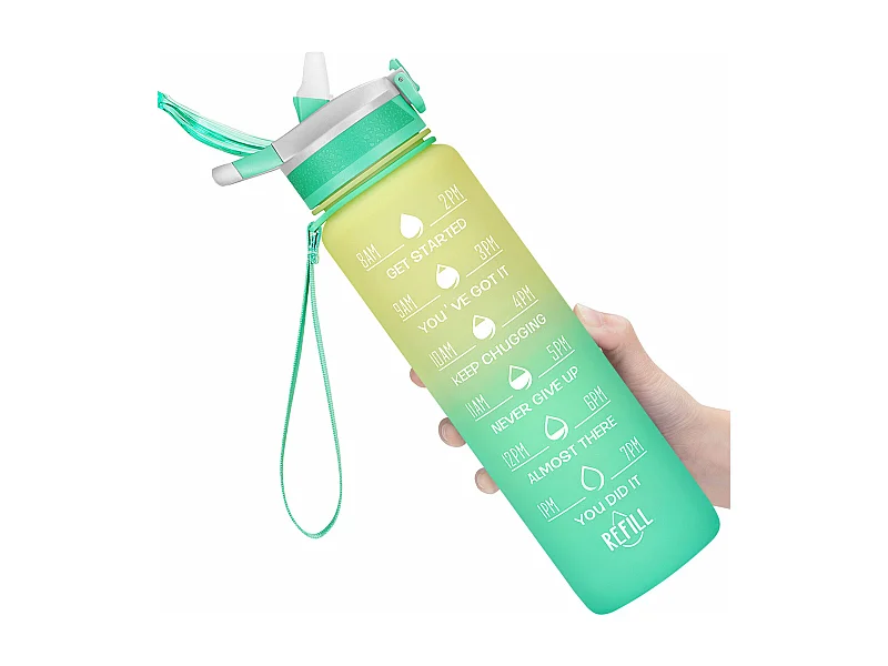 Gourde de Sport Bouteille d'eau 1000ml - ABS 100% sans BPA - jaune et vert