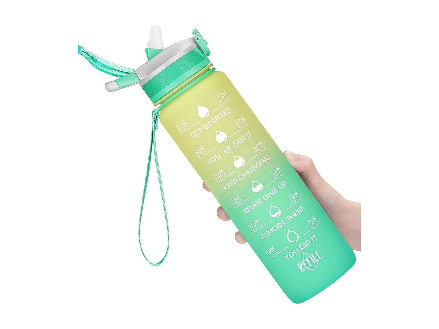 Gourde de Sport Bouteille d'eau 1000ml - ABS 100% sans BPA - jaune et vert