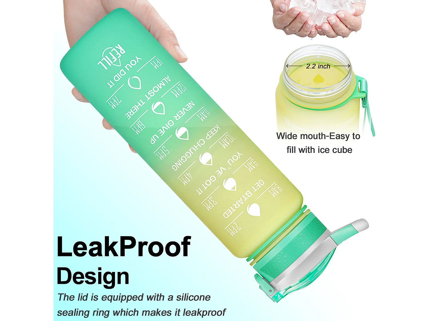 Gourde de Sport Bouteille d'eau 1000ml - ABS 100% sans BPA - jaune et vert