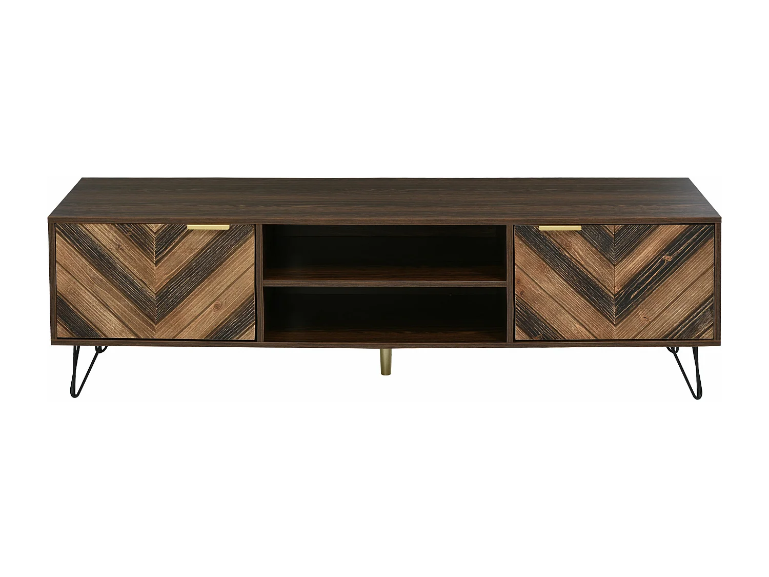 Meuble TV vintage 160x38x48 cm en Bois avec 2 portes - Naturel foncé