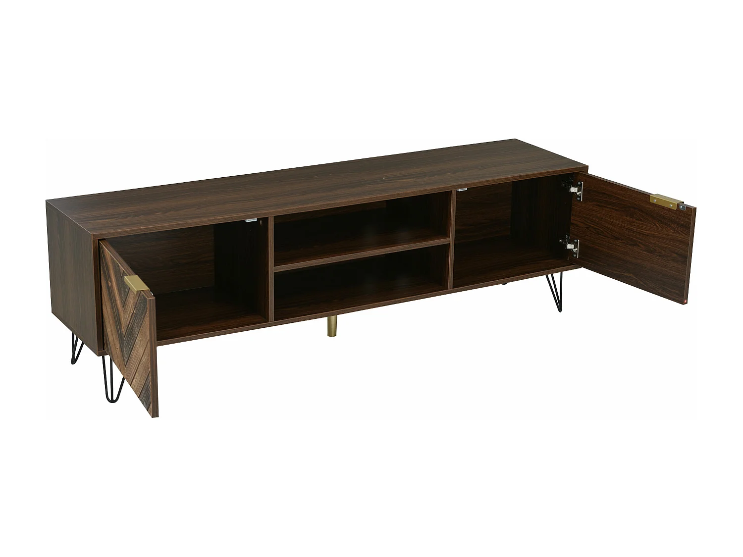 Meuble TV vintage 160x38x48 cm en Bois avec 2 portes - Naturel foncé