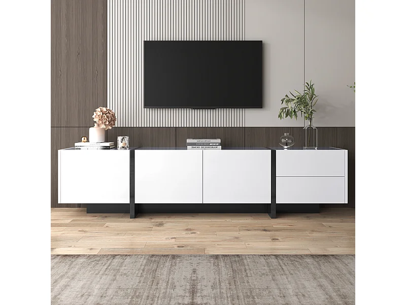 Mueble TV blanco y moderno 190x35x45 cm 3 puertas y 2 cajones