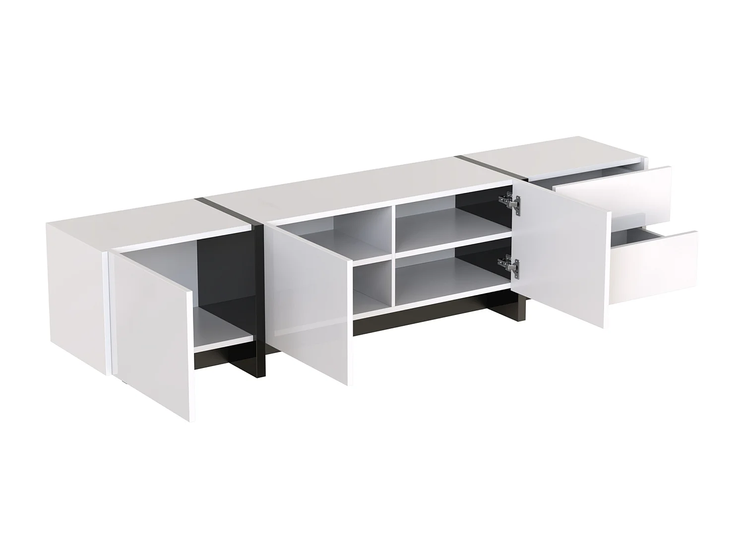 Mueble TV blanco y moderno 190x35x45 cm 3 puertas y 2 cajones