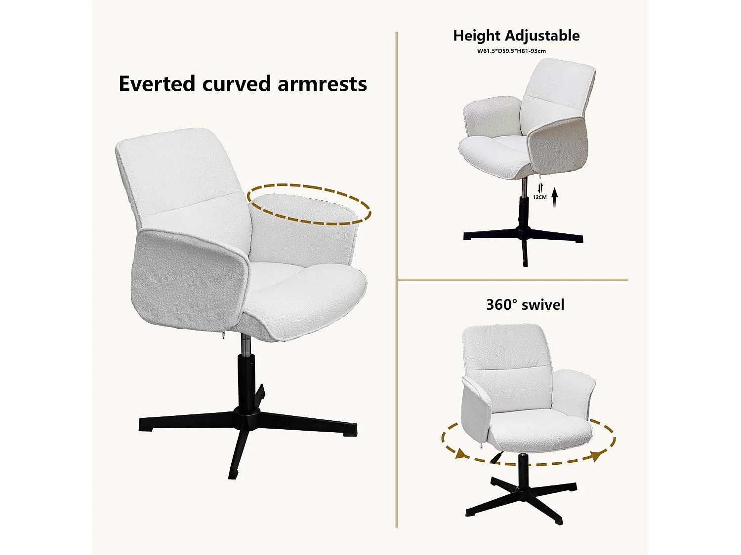 Fauteuil relax rotatif réglable en hauteur en bouclette,THOMASINA LEISURE