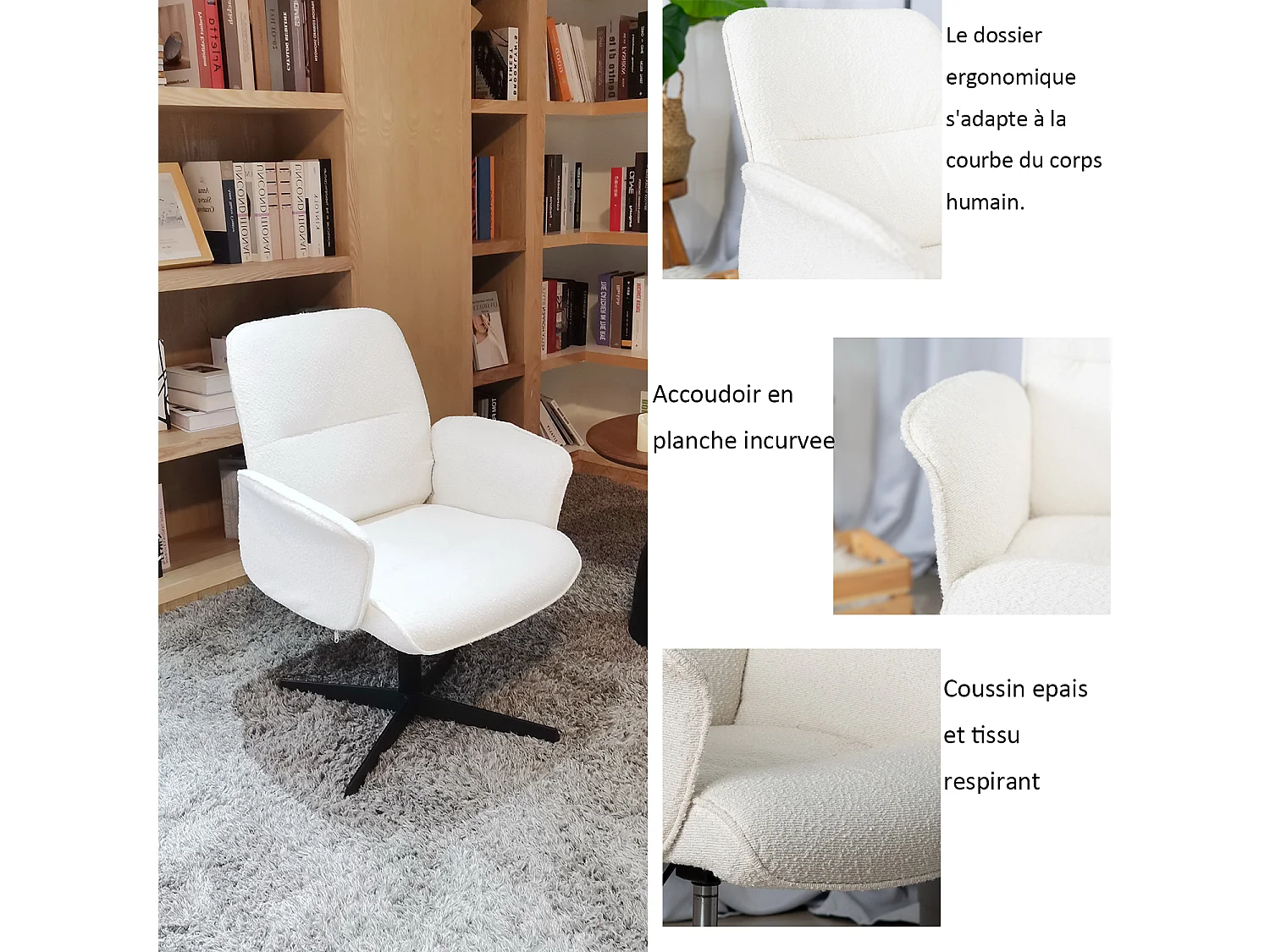 Fauteuil relax rotatif réglable en hauteur en bouclette,THOMASINA LEISURE