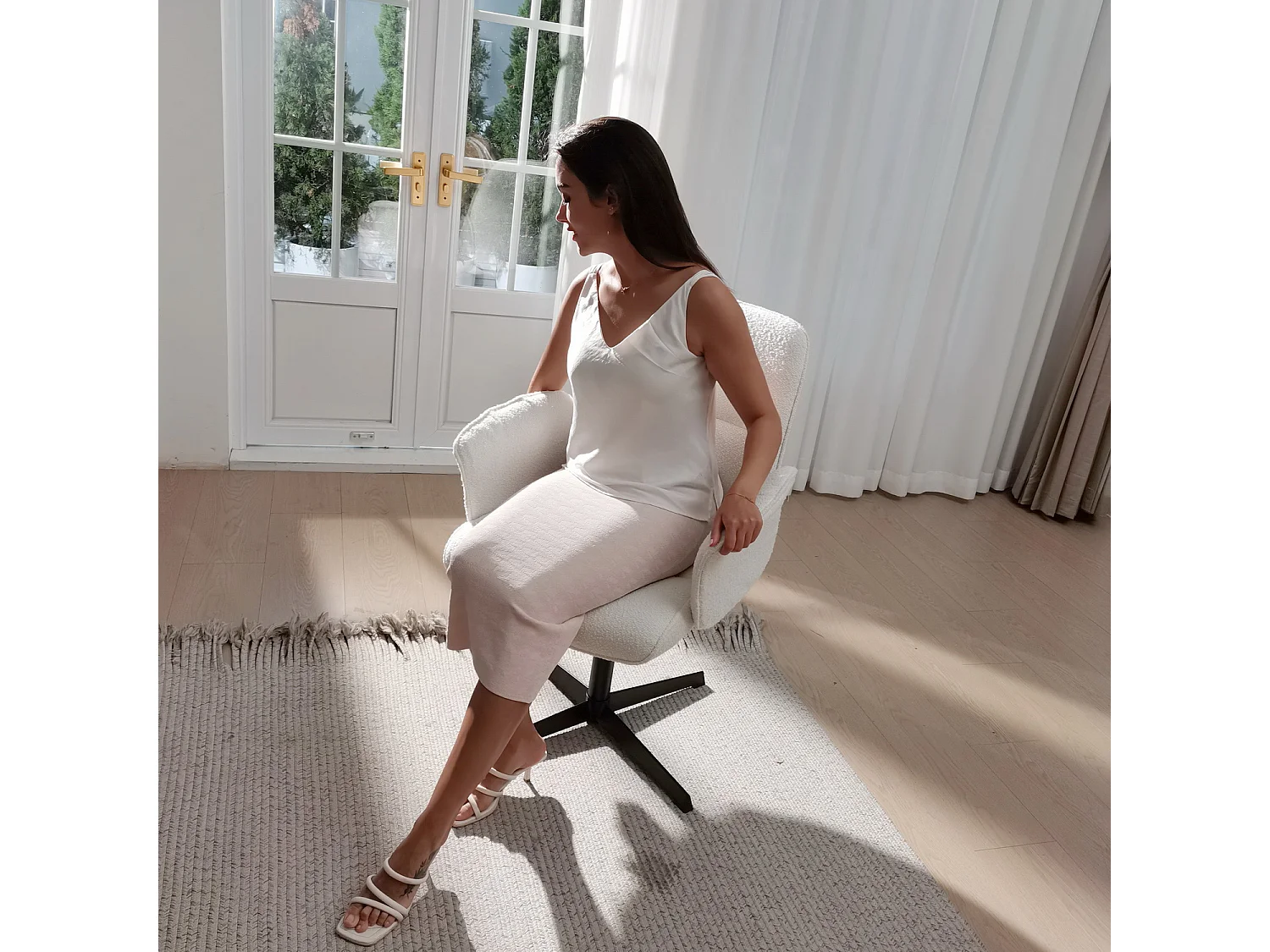 Fauteuil relax rotatif réglable en hauteur en bouclette,THOMASINA LEISURE