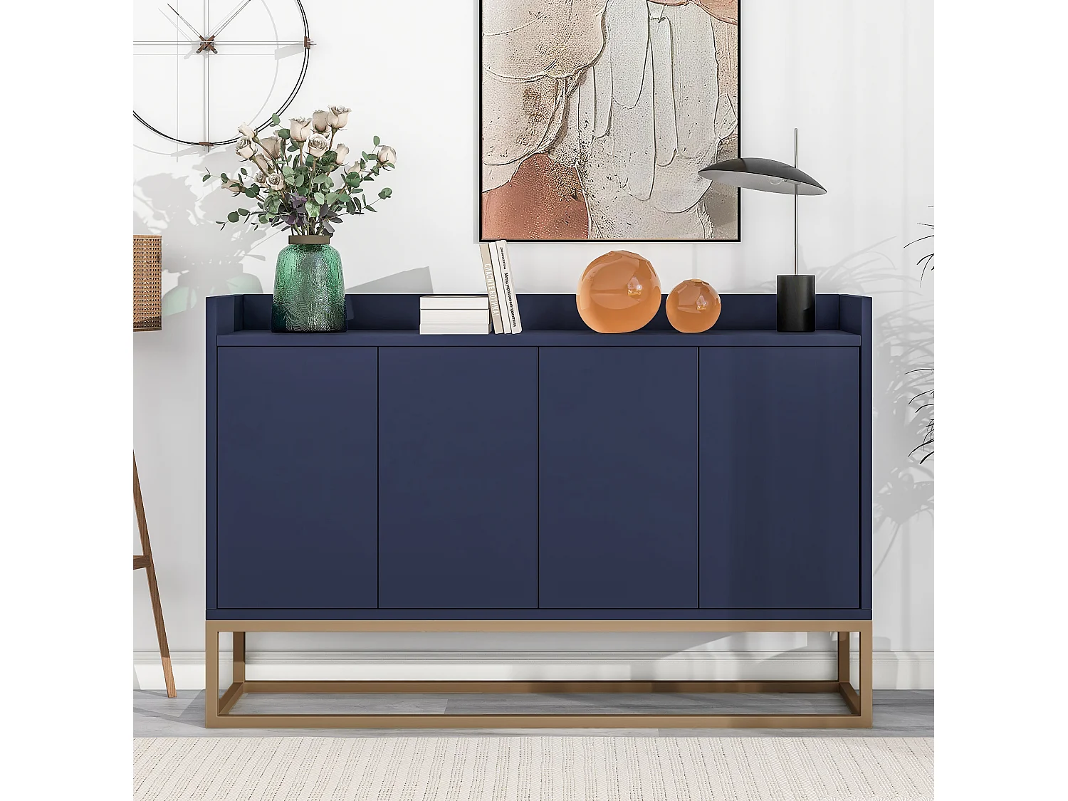 Buffet moderne - buffet bleu marine avec 4 portes - pieds dorés - pour salle à manger et salon