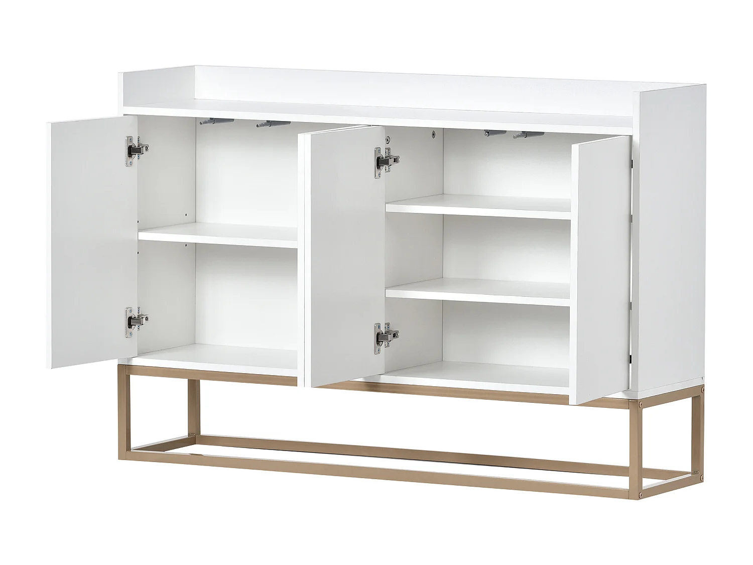 Aparador moderno blanco, aparador de 4 puertas con estantes regulables, para salón o comedor, estructura de metal resistente