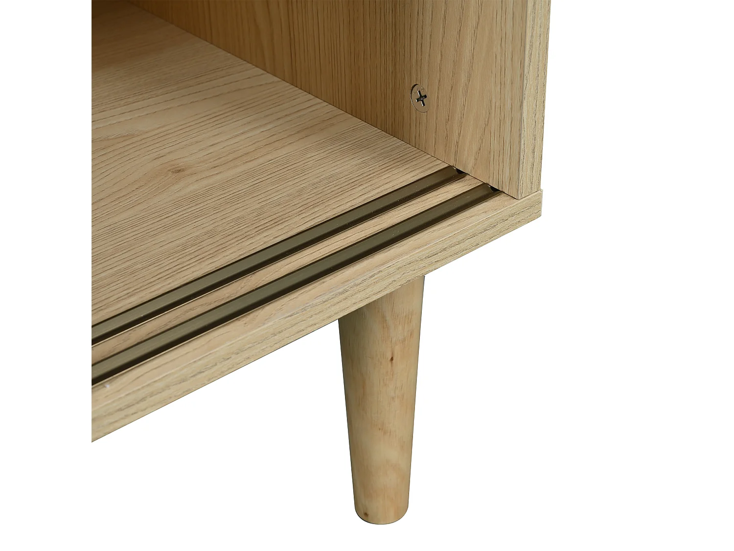 Aparador de madera Cajonera 60x40x100 cm con puertas de ratán de plástico y puertas correderas de cristal - Natural