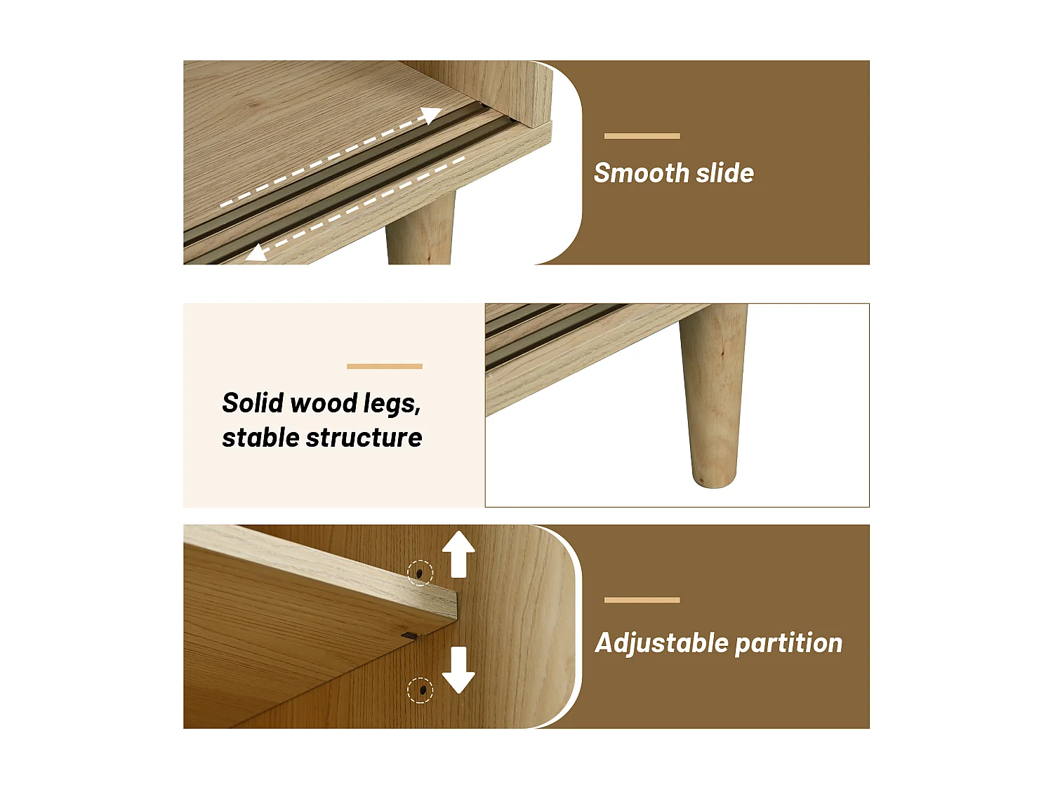 Buffet en bois avec portes en rotin et portes coulissantes en verre - 60x40x100 cm