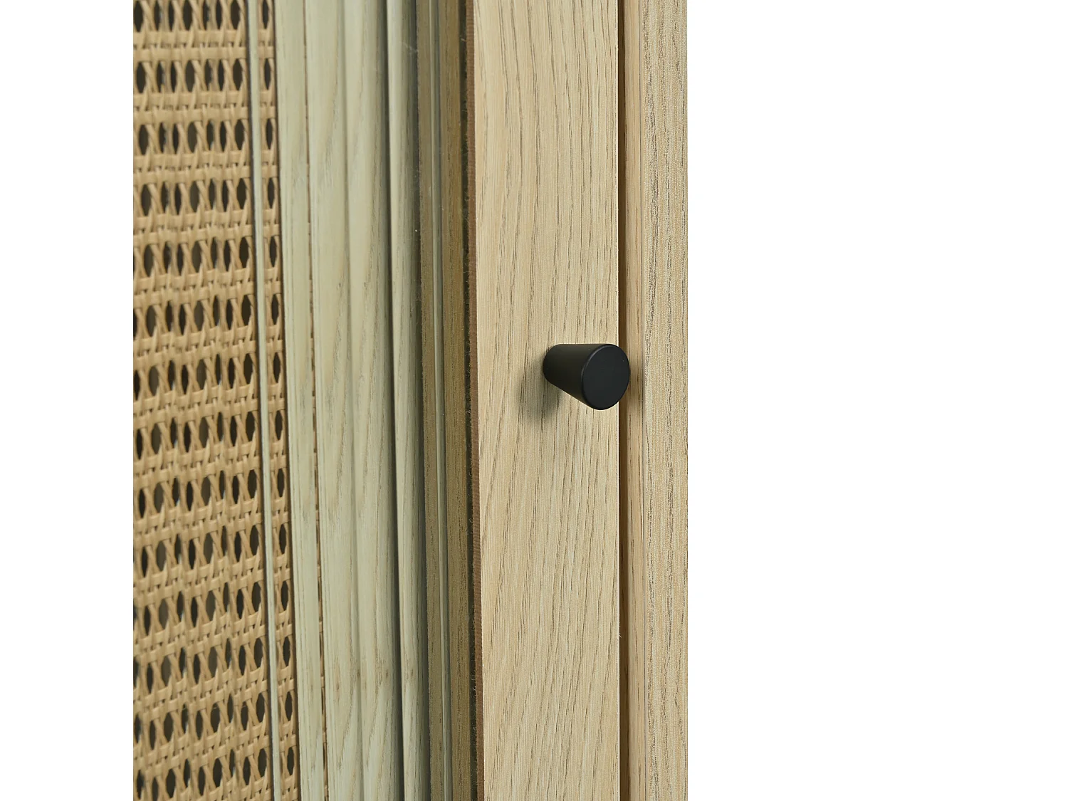Buffet en bois avec portes en rotin et portes coulissantes en verre - 60x40x100 cm