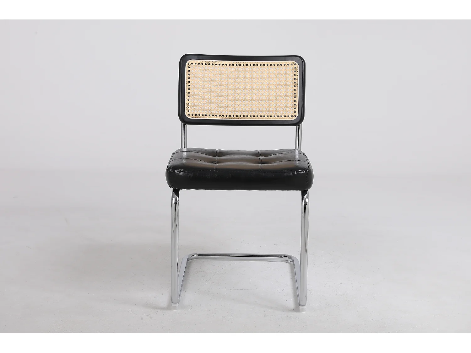 Lot de 2 Chaises de salle à manger en rotin et cuir avec pieds en métal - Noir