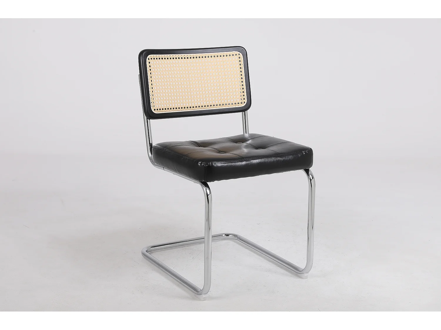 Lot de 2 Chaises de salle à manger en rotin et cuir avec pieds en métal - Noir