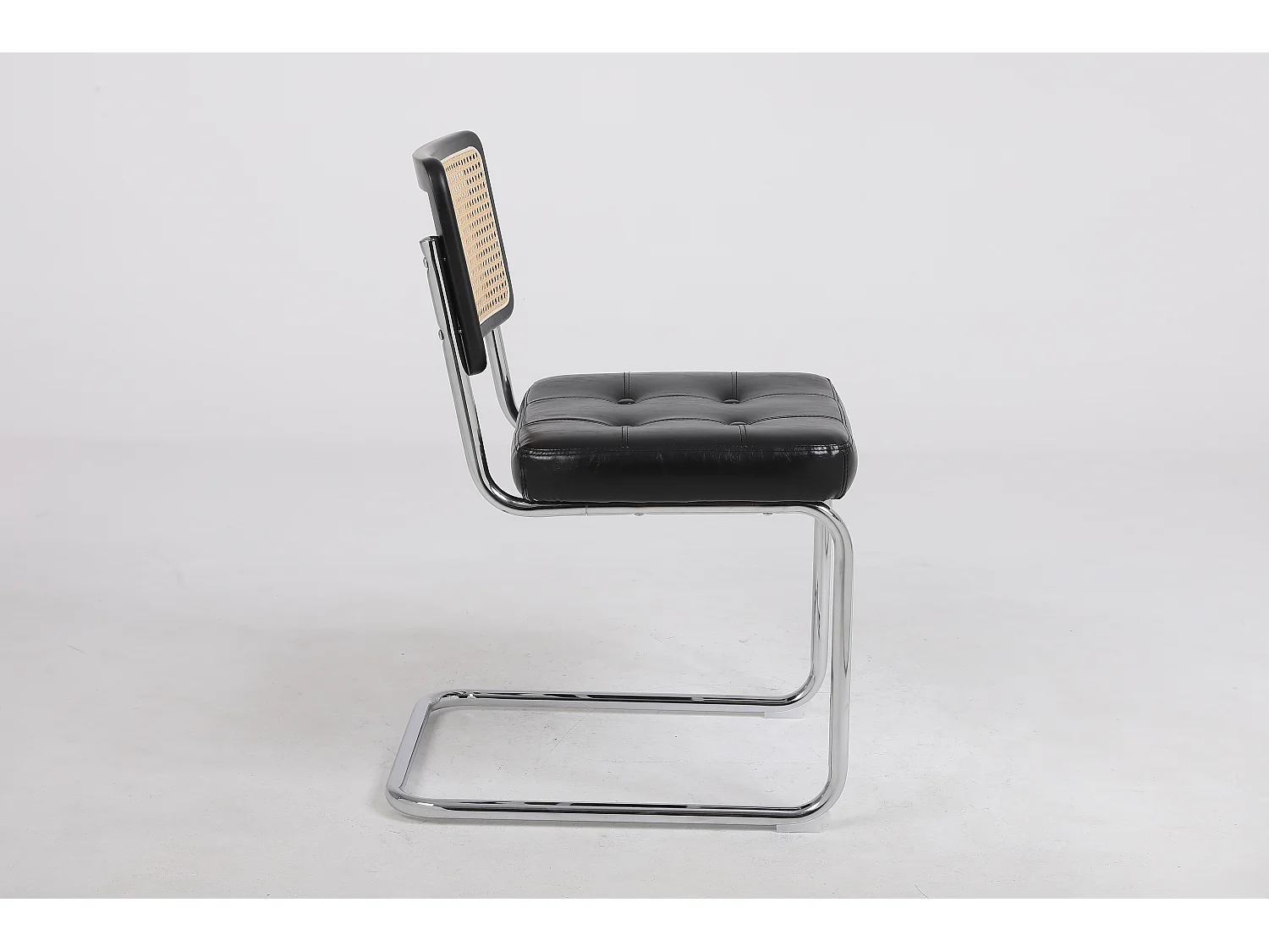 Lot de 2 Chaises de salle à manger en rotin et cuir avec pieds en métal - Noir