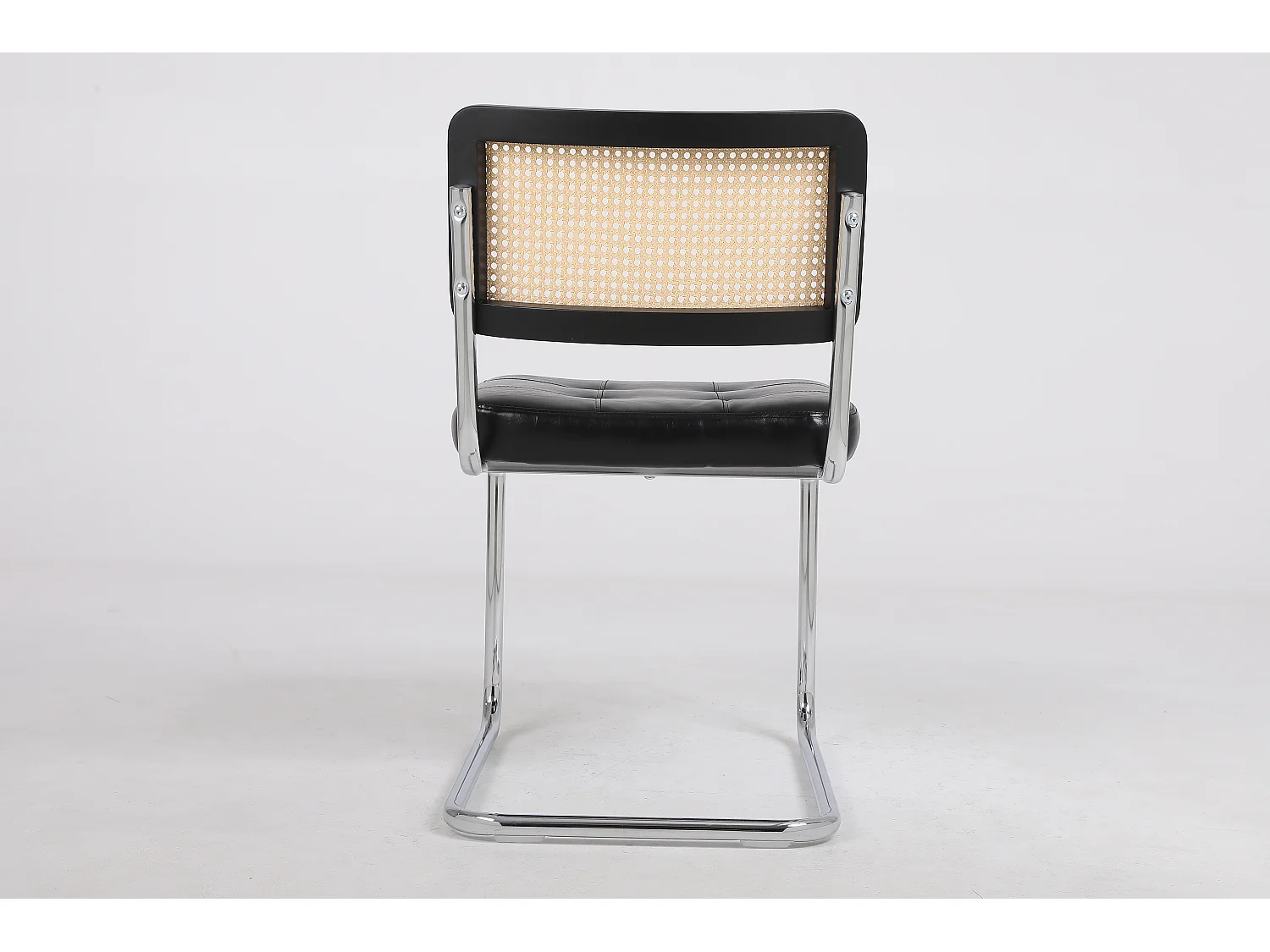 Lot de 2 Chaises de salle à manger en rotin et cuir avec pieds en métal - Noir