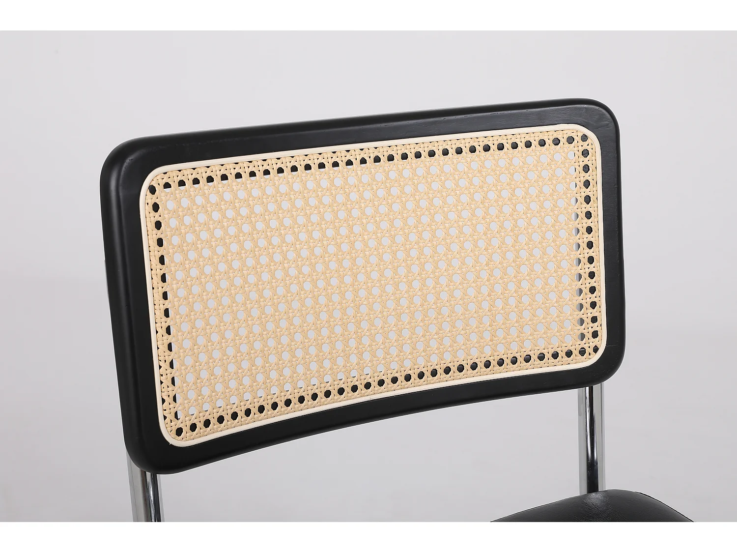 Lot de 2 Chaises de salle à manger en rotin et cuir avec pieds en métal - Noir