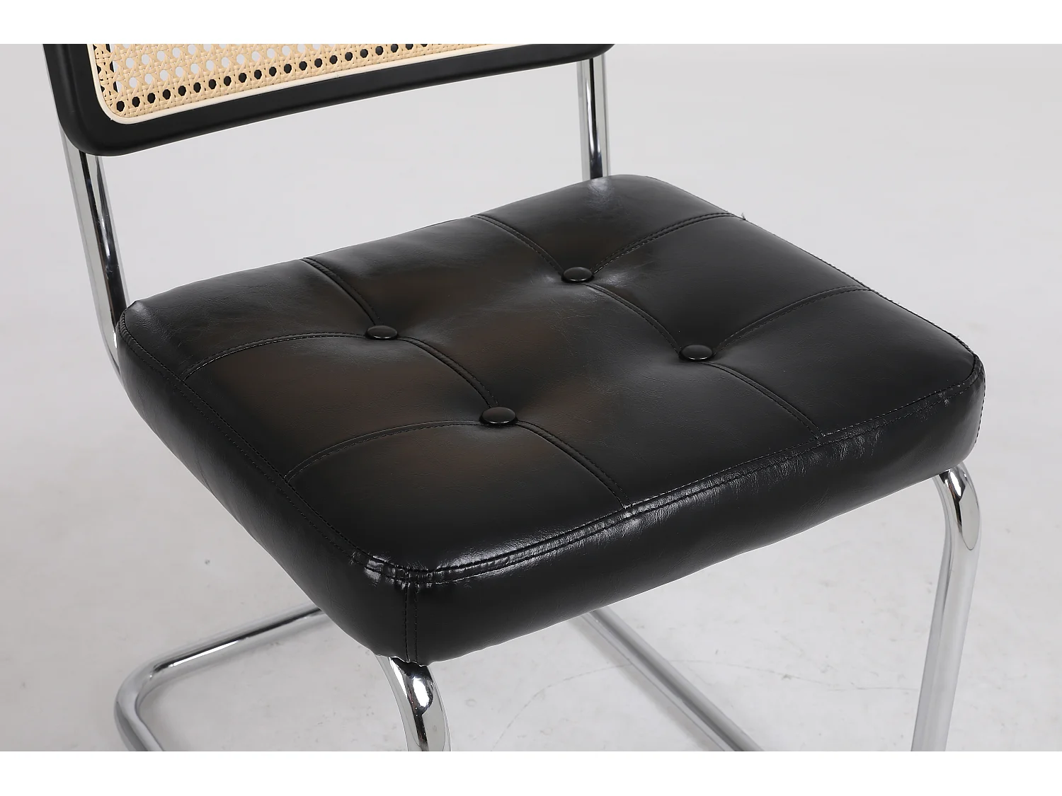 Lot de 2 Chaises de salle à manger en rotin et cuir avec pieds en métal - Noir