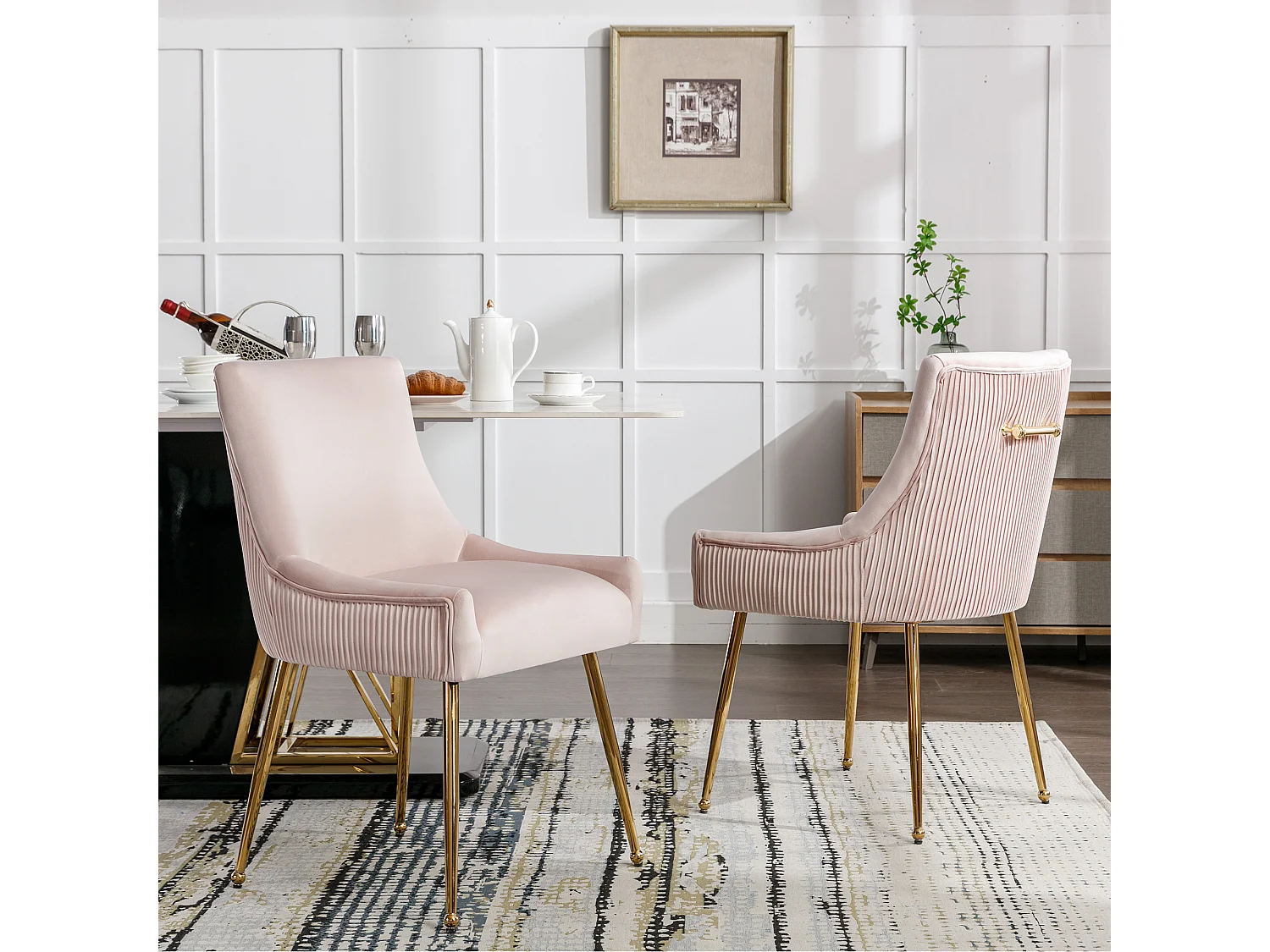 Lot de 6 Chaises de salle à manger rembourré pieds en Métal Doré - Rose