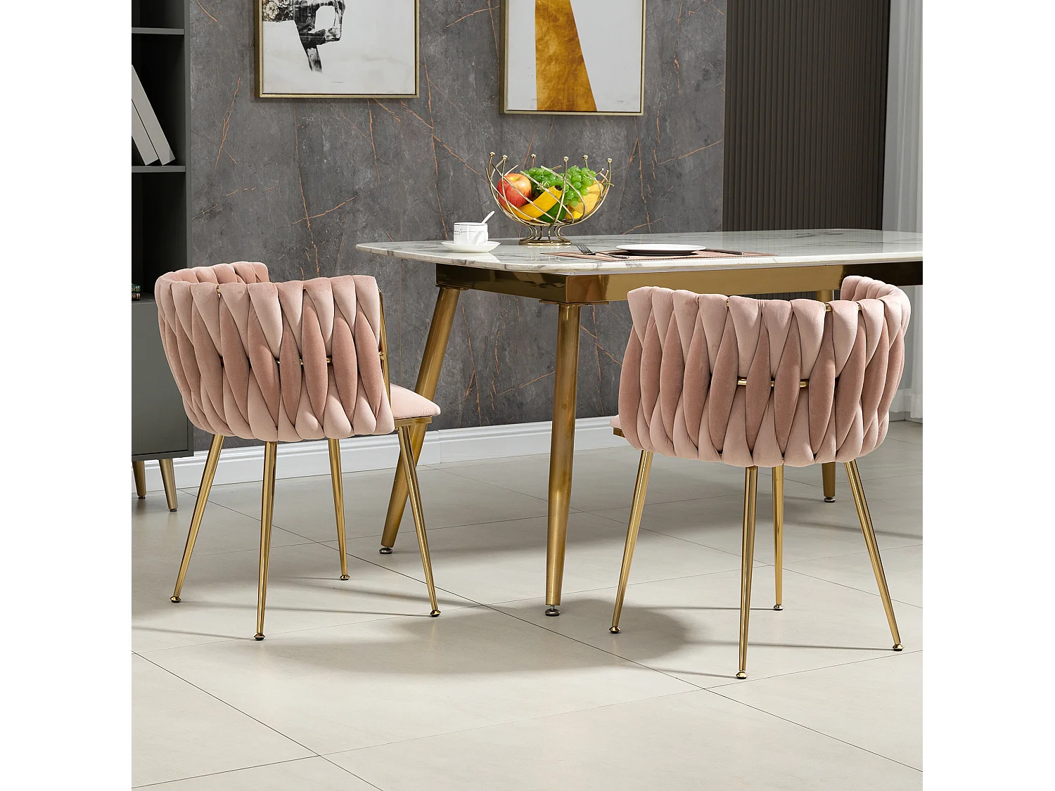 Lot de 2 Chaises de salle à manger en Velours Pied Doré - Rose