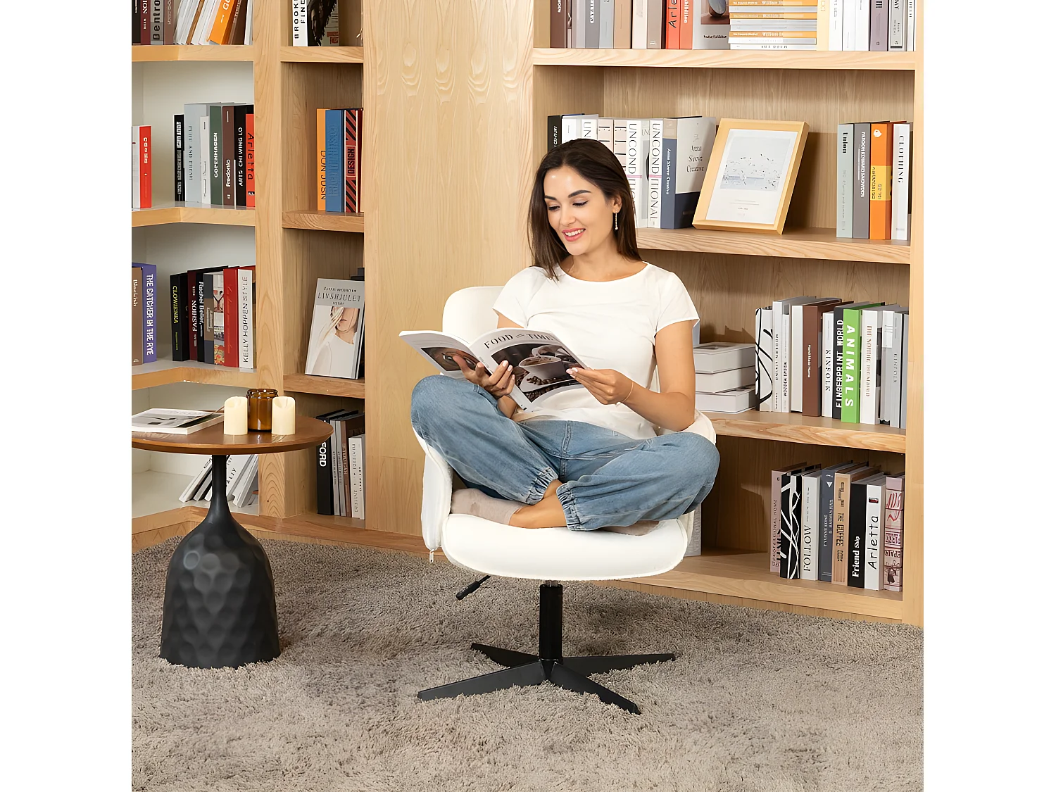 Chaise de bureau rotatif réglable en hauteur en bouclette