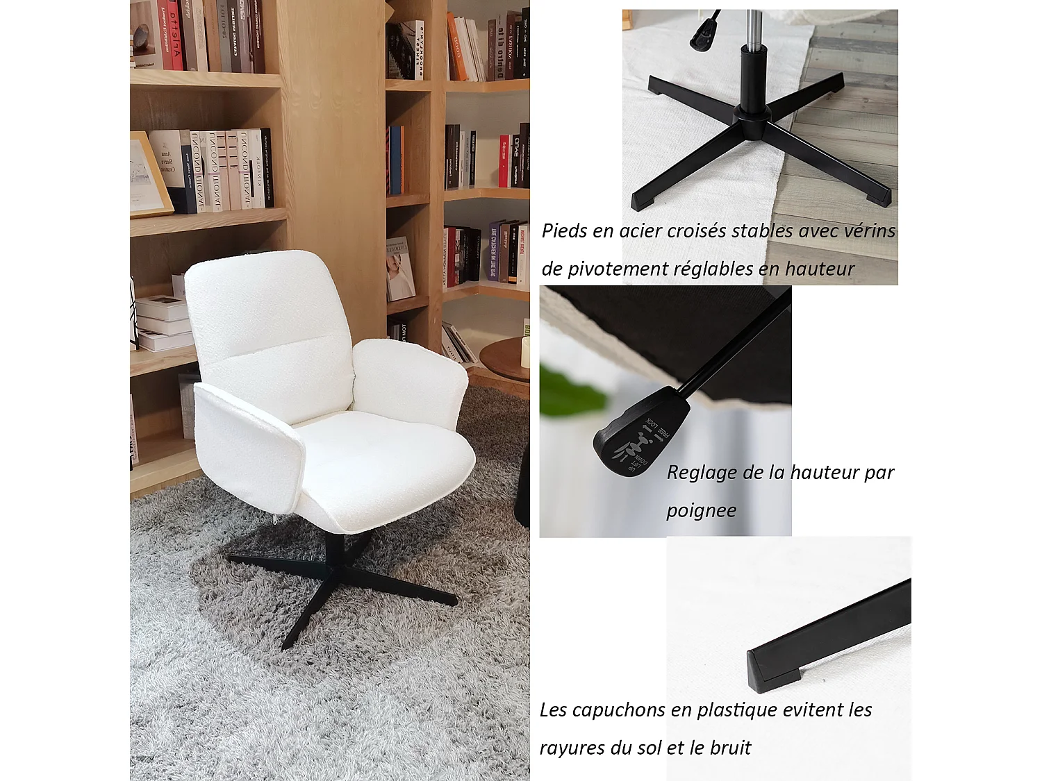 Chaise de bureau rotatif réglable en hauteur en bouclette