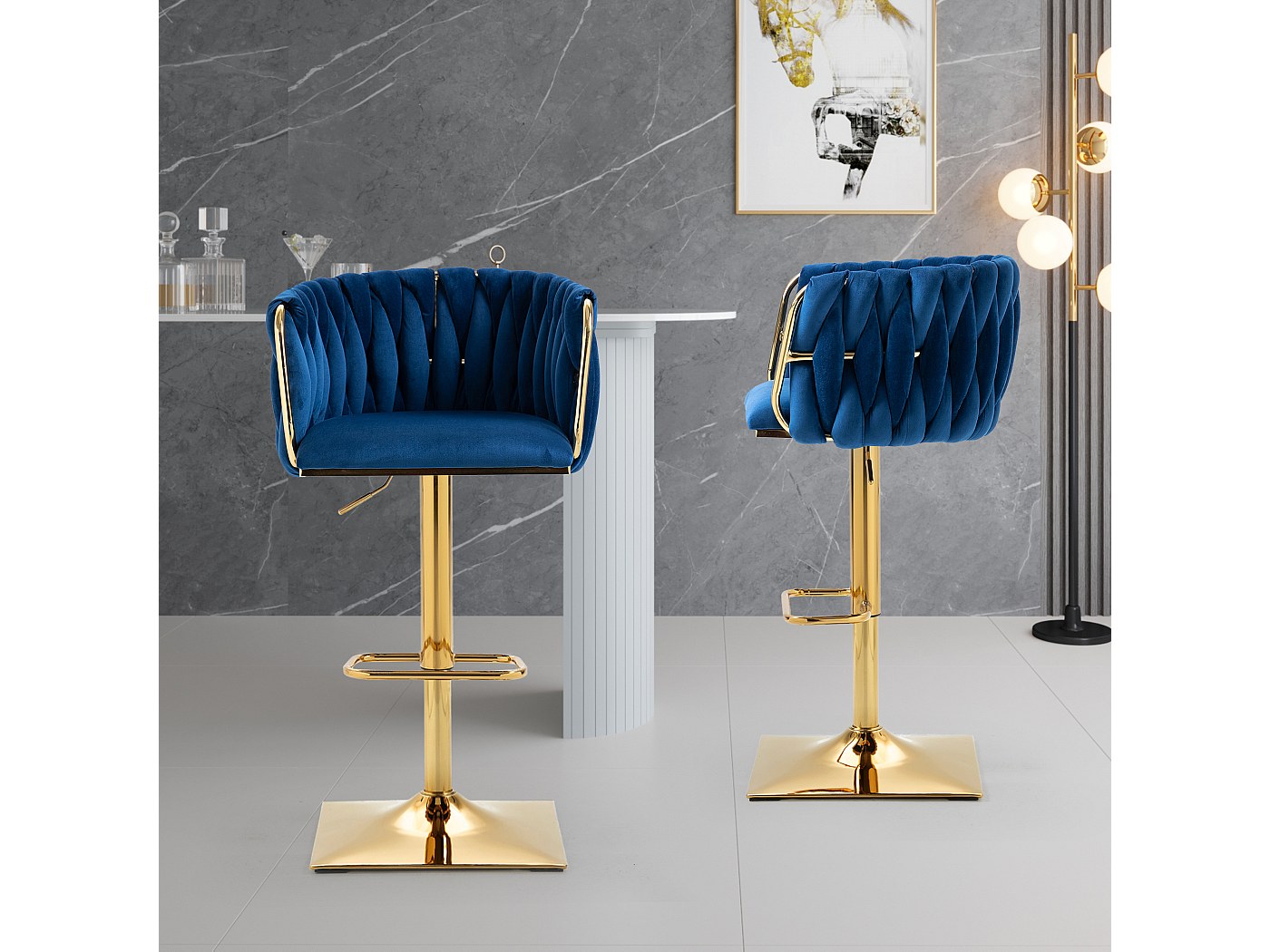 DAYALANE Lot De 2 Tabourets De Bar Réglables - Velours Vert, Pivotants, Avec Repose-pieds Et Dossier, Design Moderne