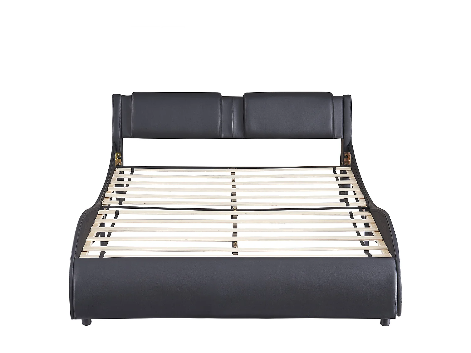 Lit 140x200 cm, PU noir, Lit adulte avec éclairage LED, sommier à lattes, sans matelas