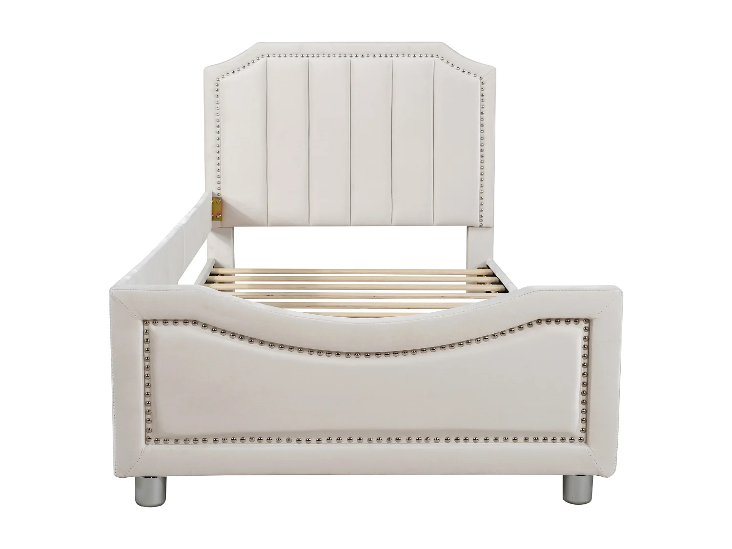 Lit simple rembourré 90x200 cm Multifonctionnel avec dossier et accoudoir - Beige